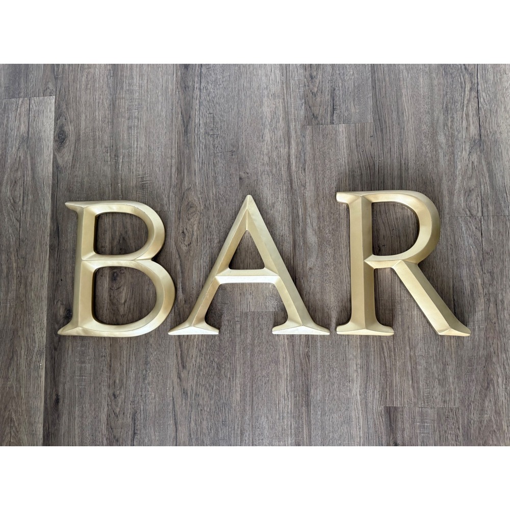 Large Gold BAR Wall Letters 12" Metal Look Home Decor Man Cave Game Room Sign